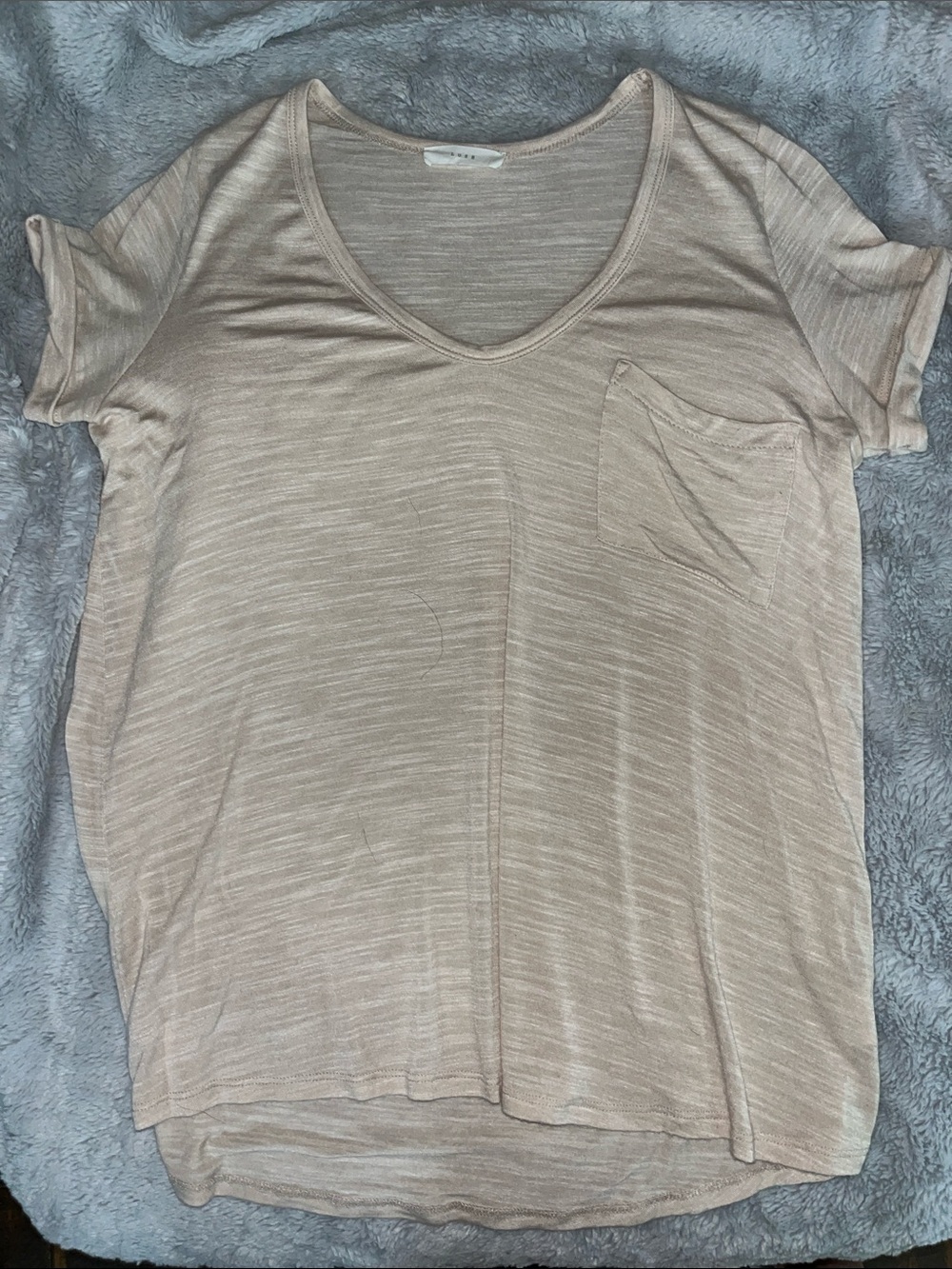 Lush Women's Short Sleeve V-Neck Pocket Tee in Beige